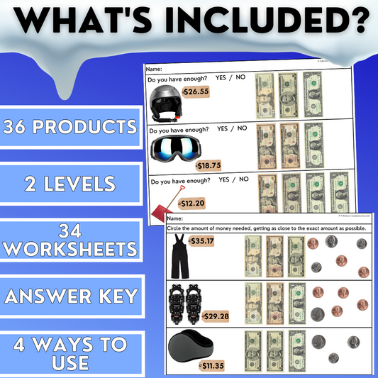 Winter Shopping Task Cards/ Worksheets  - Real Photos - Money Math - Special Ed