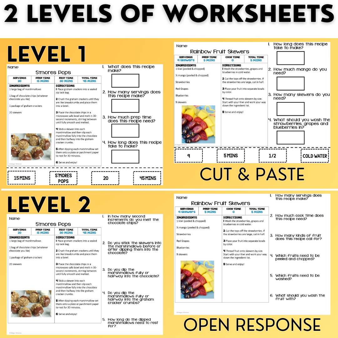 Summer Recipes - Cooking Activities & Worksheets - Reading - ESY & EYP