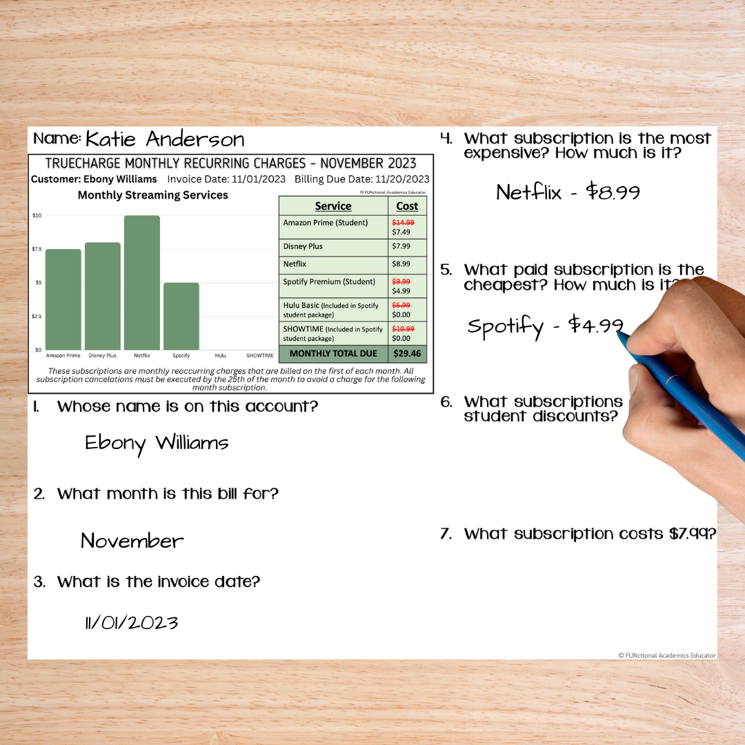 Paying Bills/ Bill Comprehension - Unit 3 - Life Skills