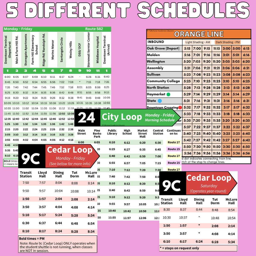 Bus & Train Schedules Unit 2 - Life Skills - Vocational - Special Education
