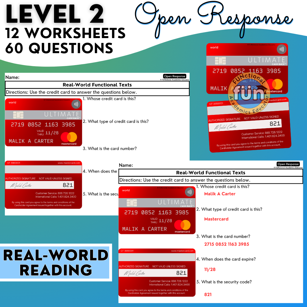 Real-World Functional Texts & Documents 3 - Reading & Comprehension Worksheets