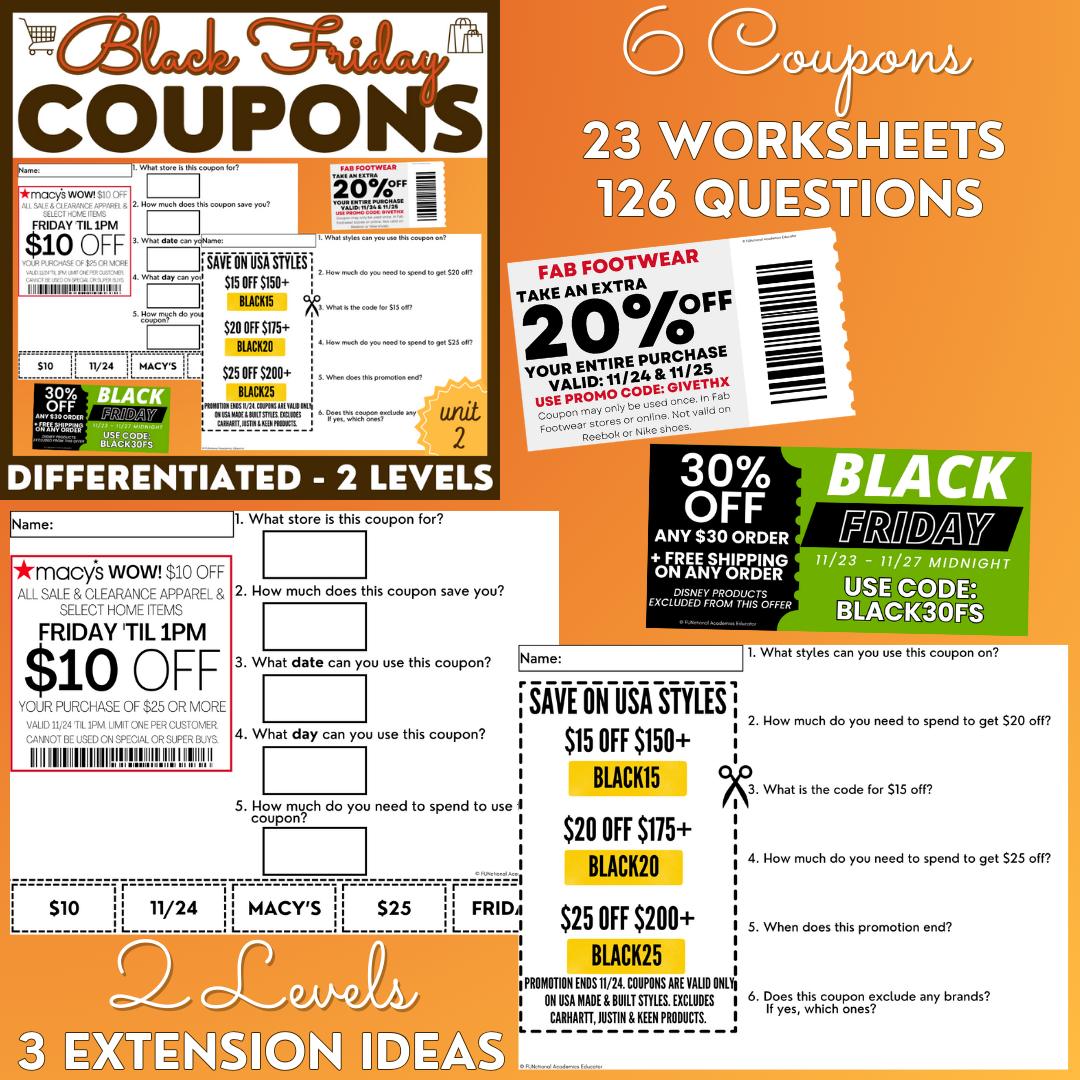 Black Friday Coupons BUNDLE - Functional Reading - Life Skills
