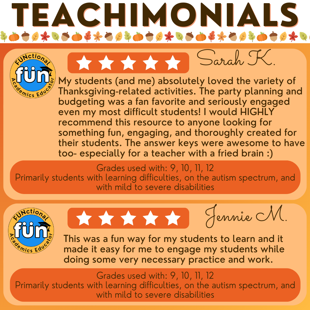 Thanksgiving BUNDLE - Life Skills - Functional Text - Special Education