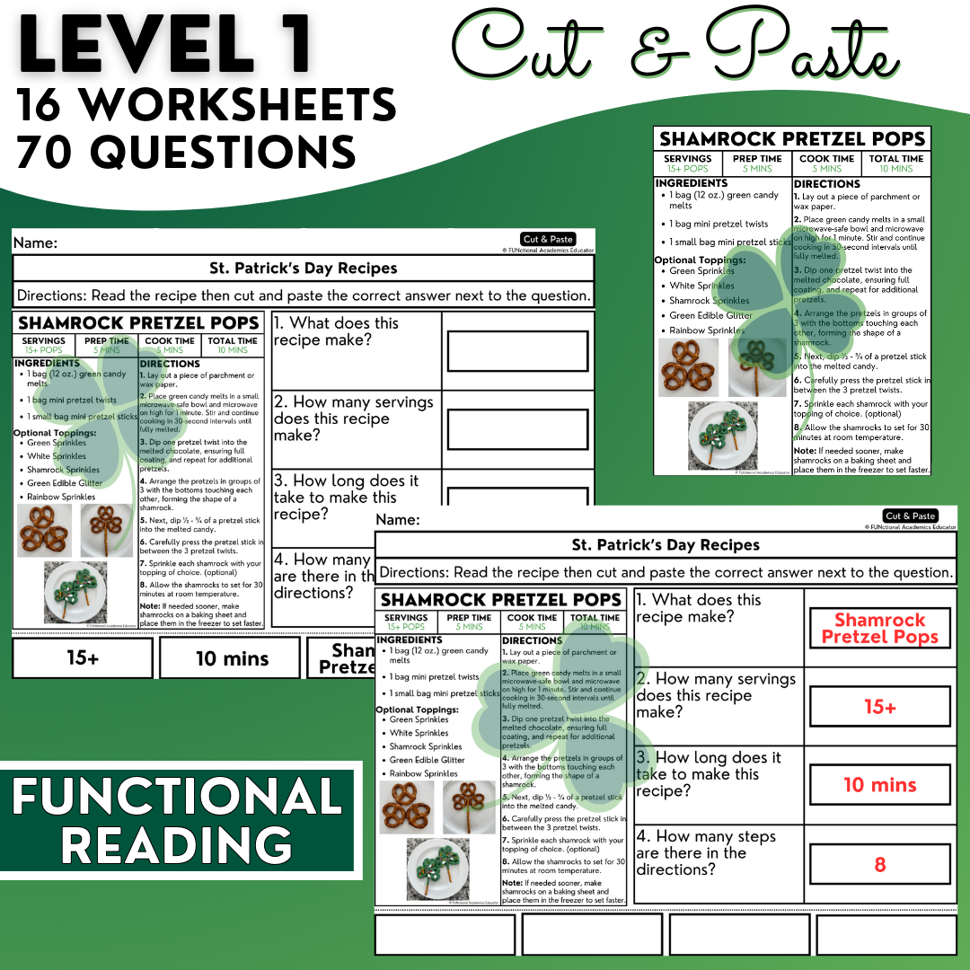 St. Patrick's Day Recipes - Cooking Activities & Worksheets - Reading