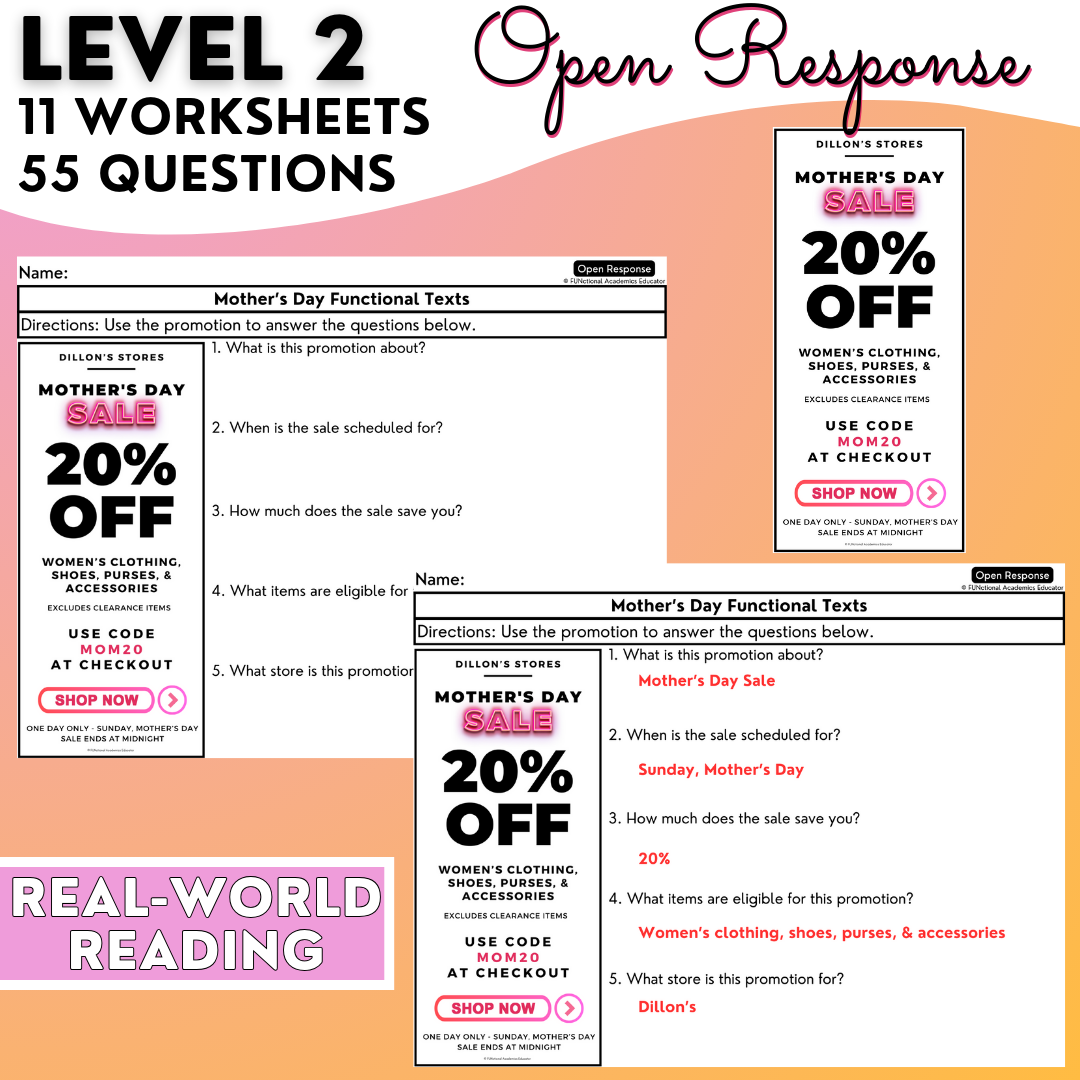 Mother's Day Funtional Texts - Real-World Reading & Comprehension Worksheets