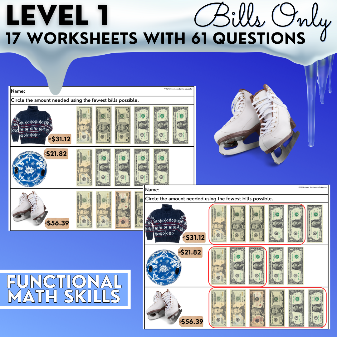 Winter Shopping Task Cards/ Worksheets - Real Photos - Money Math - Special Ed