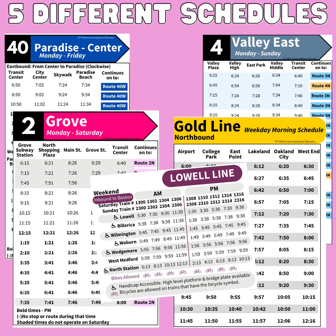 Bus & Train Schedules Unit 3 - Life Skills - Vocational - Special Education