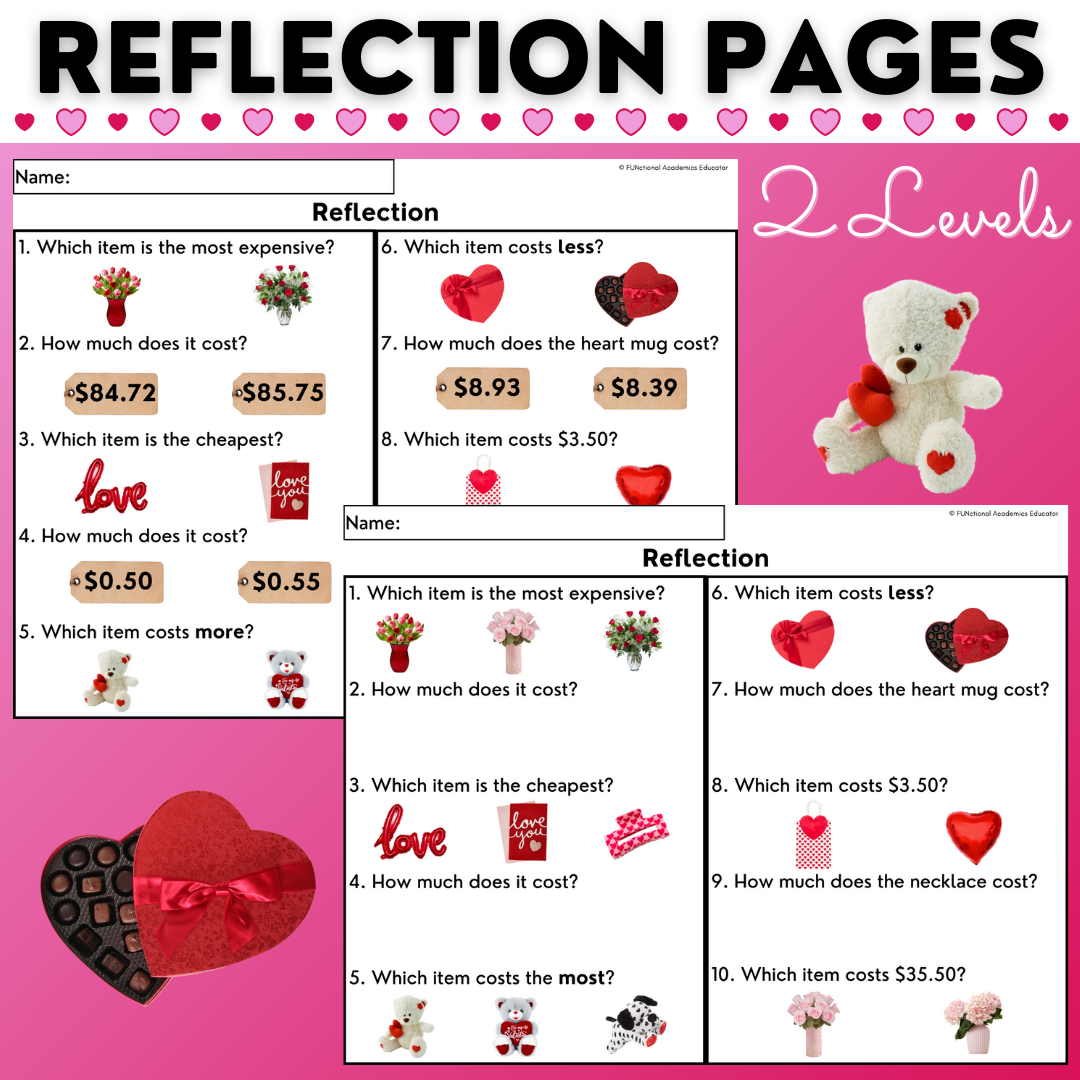 Valentine's Day Shopping Task Cards/ Worksheets - Real Photos - Money Math