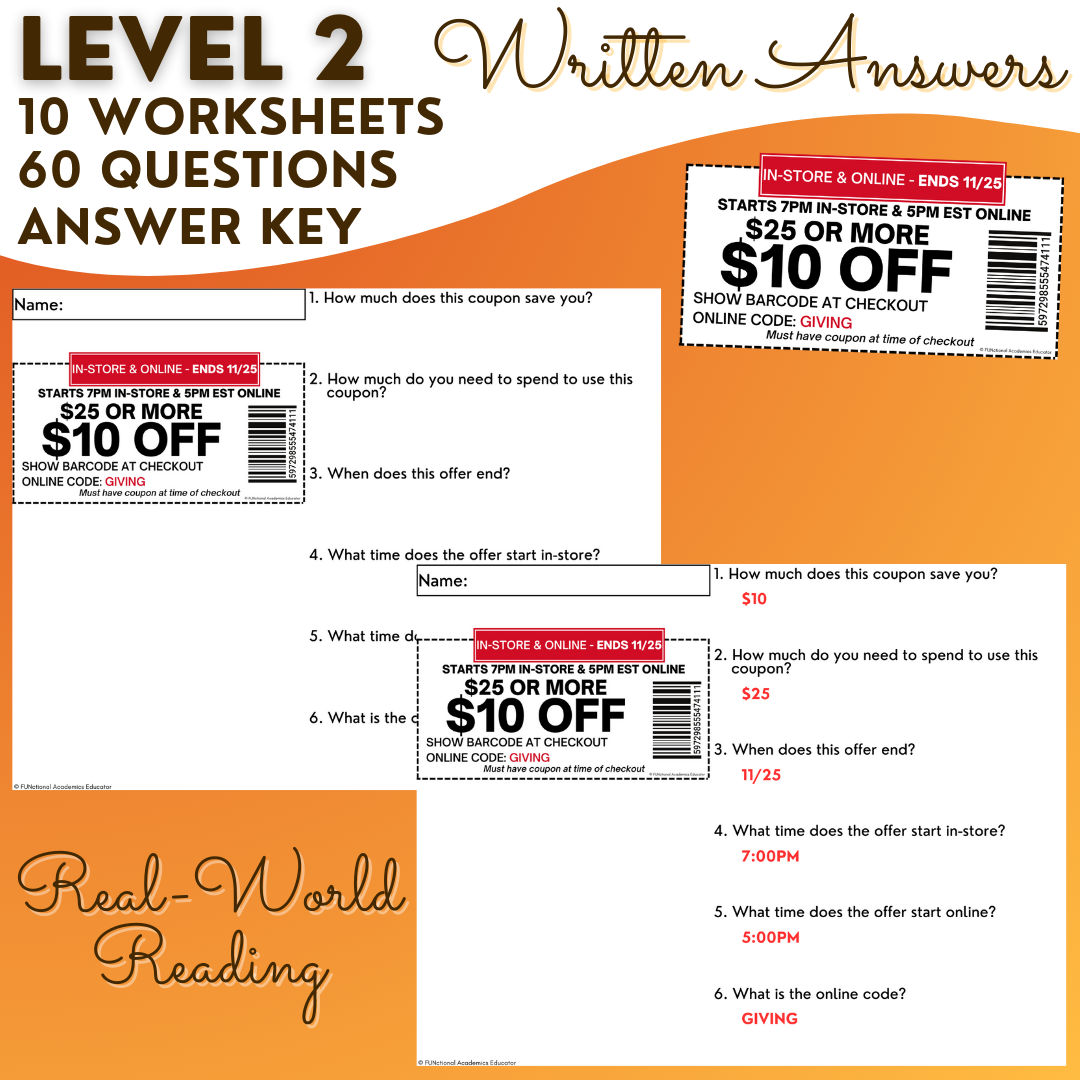 Black Friday Coupons Unit 1 - Worksheets - Life Skills