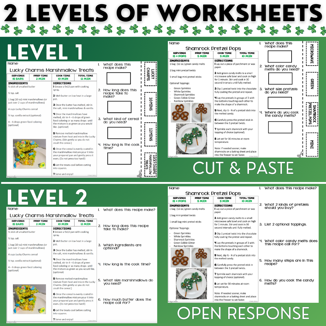 St. Patrick's Day Recipes - Cooking Activities & Worksheets - Reading