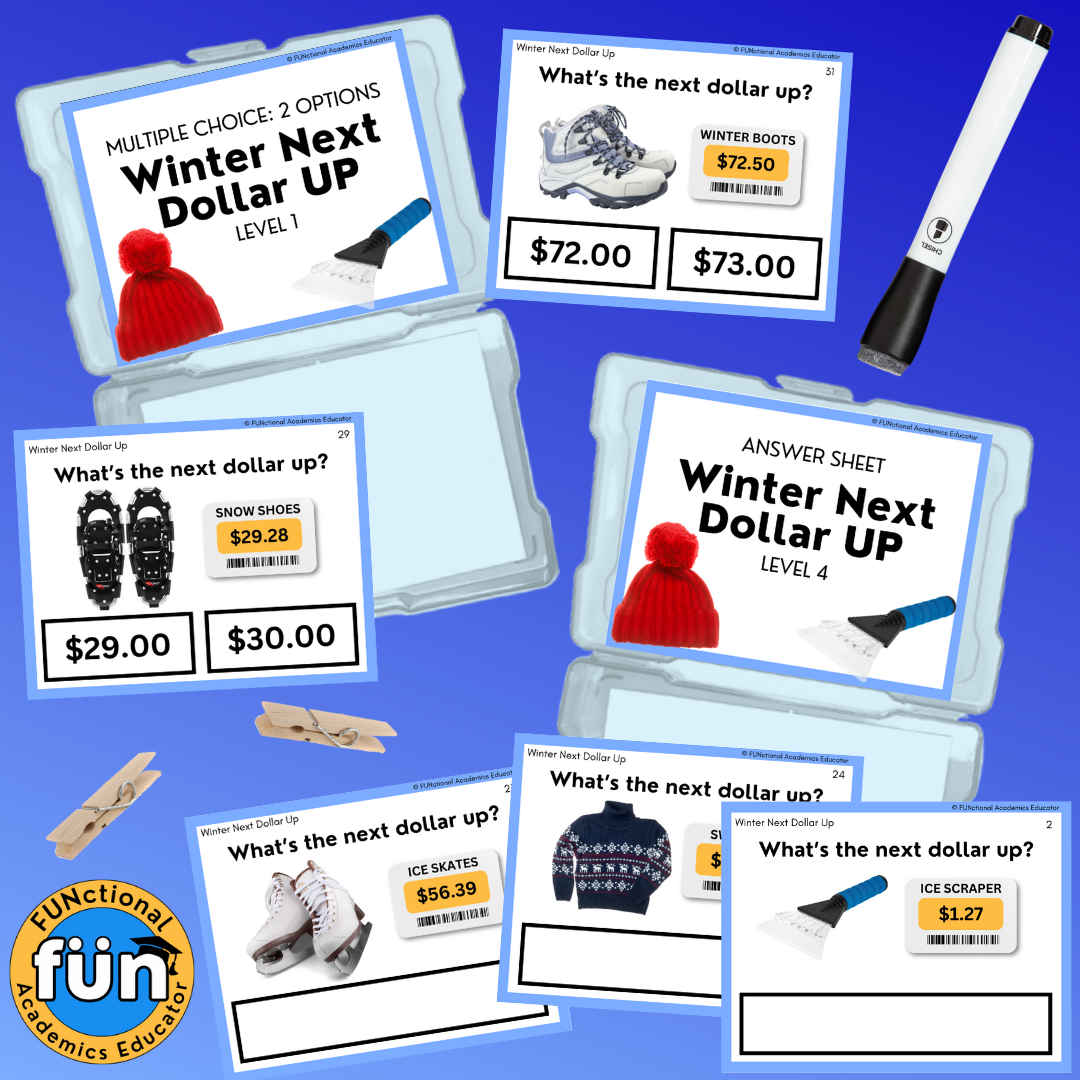 Winter Dollar Up Task Cards - REAL PHOTOS - Rounding - Money - Life Skills