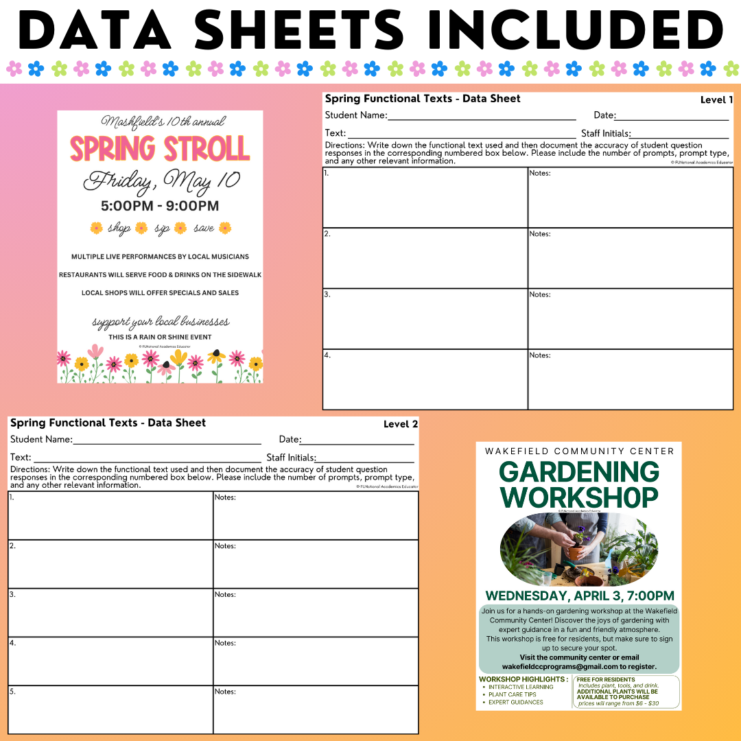 Spring Funtional Texts - Real-World Reading & Comprehension Worksheets