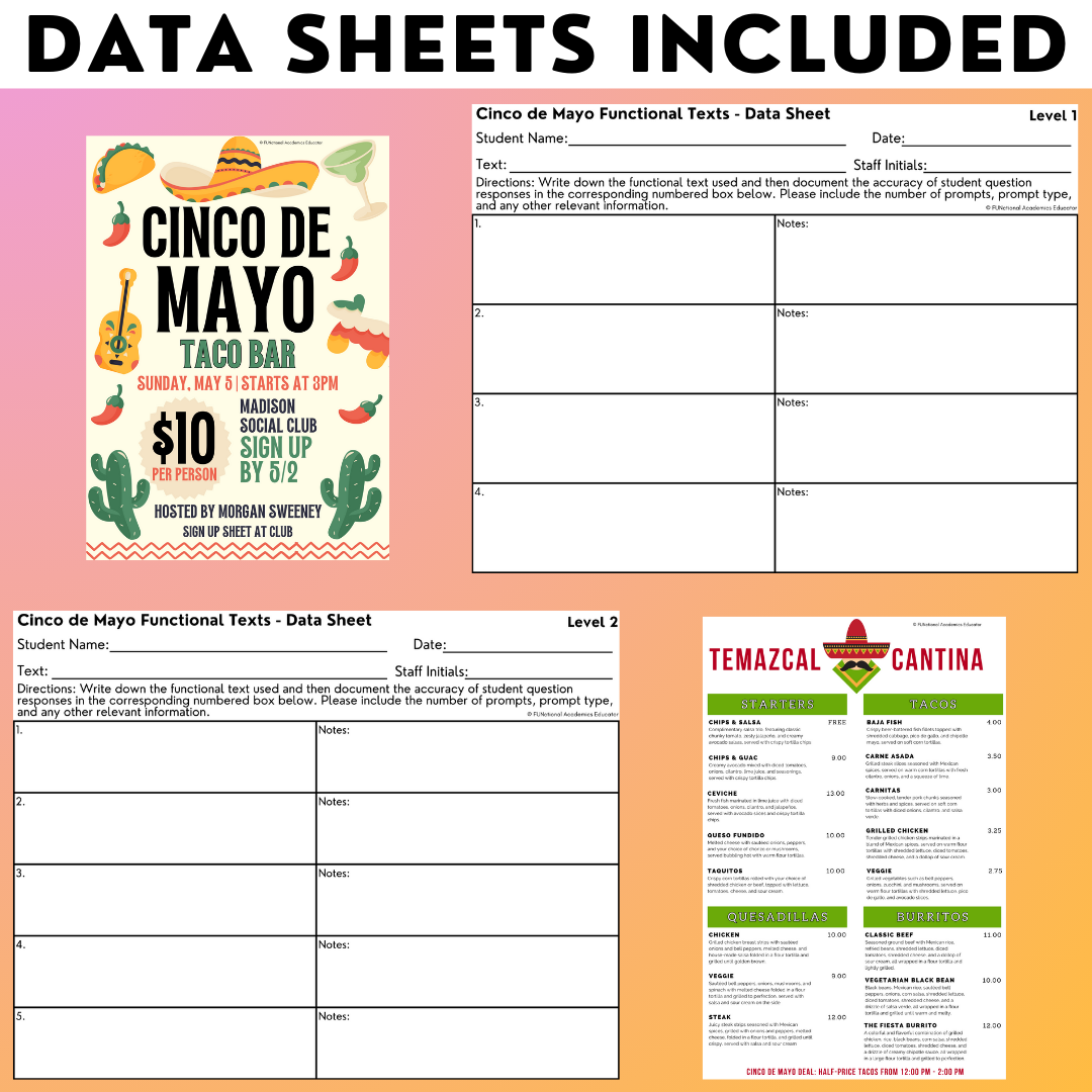 Cinco de Mayo Funtional Texts - Real-World Reading & Comprehension Worksheets