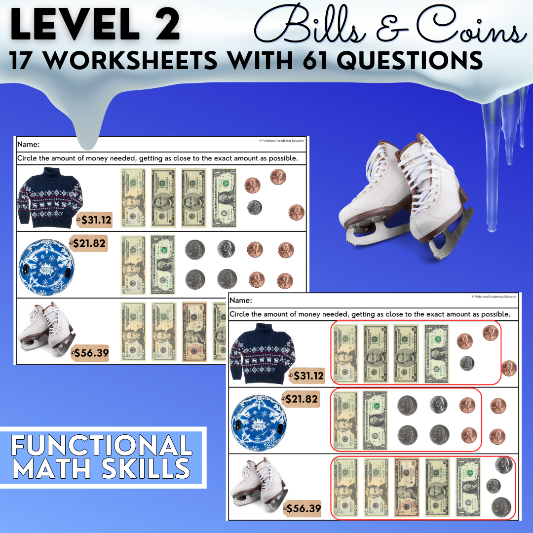 Winter Shopping Task Cards/ Worksheets - Real Photos - Money Math - Special Ed