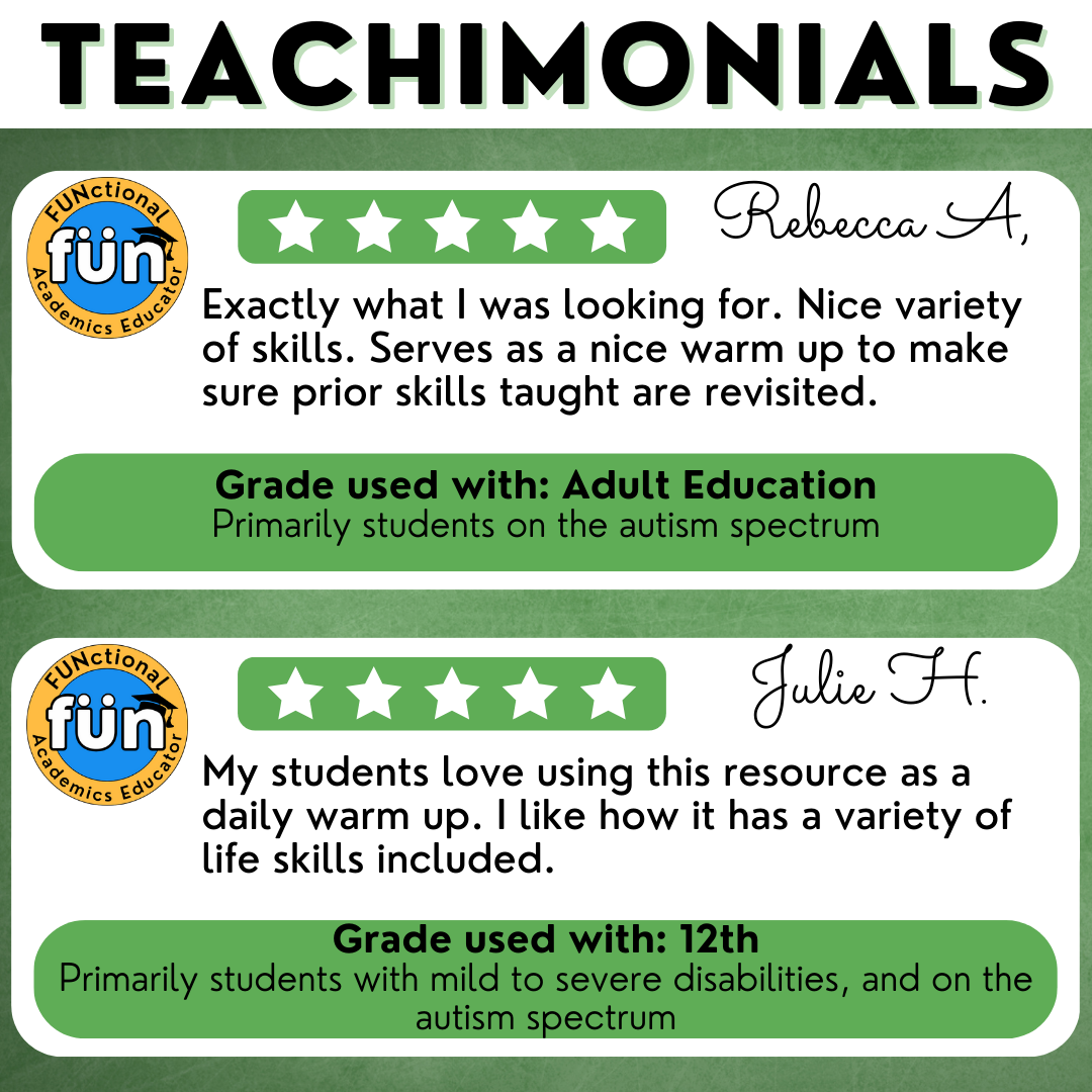 September Morning Work - Life Skills - Back to School - Special Education