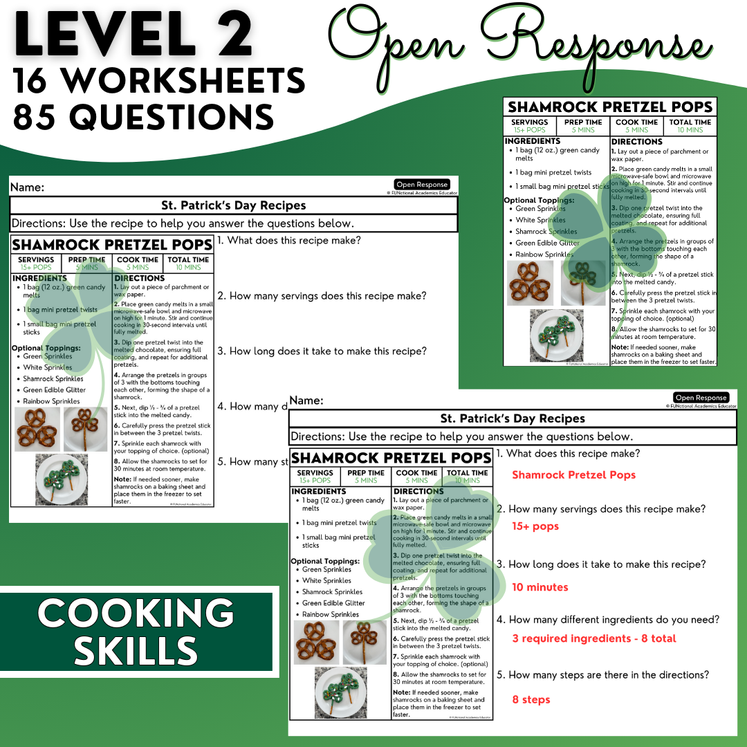 St. Patrick's Day Recipes - Cooking Activities & Worksheets - Reading