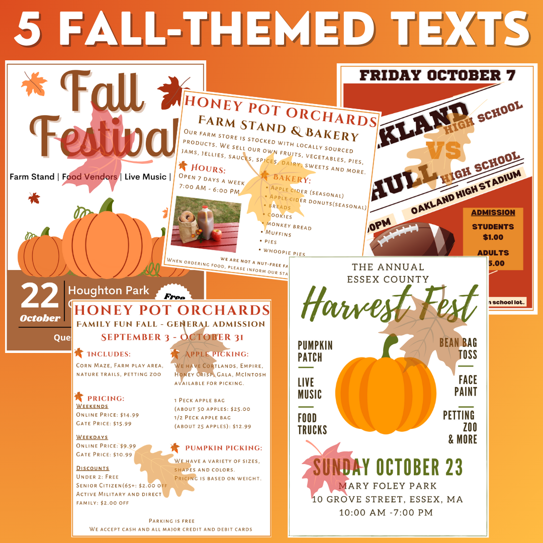 Fall-Themed Functional Texts - Functional Reading - Unit 1