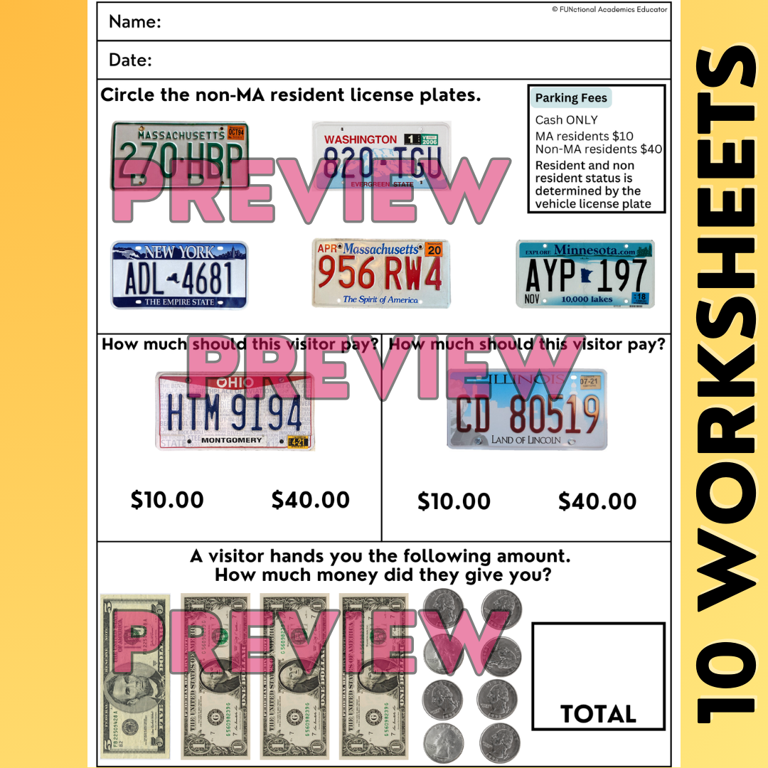 Beach Parking Attendant - Vocational Skills Worksheets -  Workplace Readiness - Job Skills - Summer