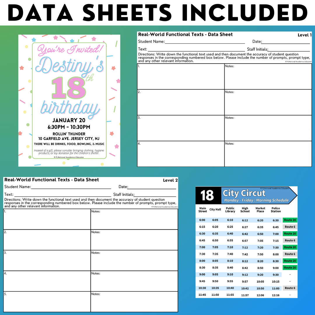 Real-World Functional Texts & Documents 1 - Reading & Comprehension Worksheets