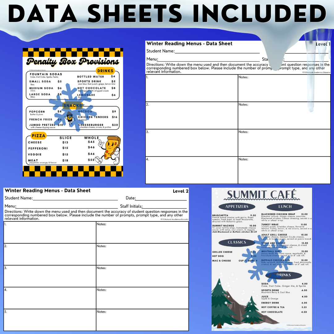 Winter Menus BUNDLE - Reading Menus & Menu Math - Life Skills