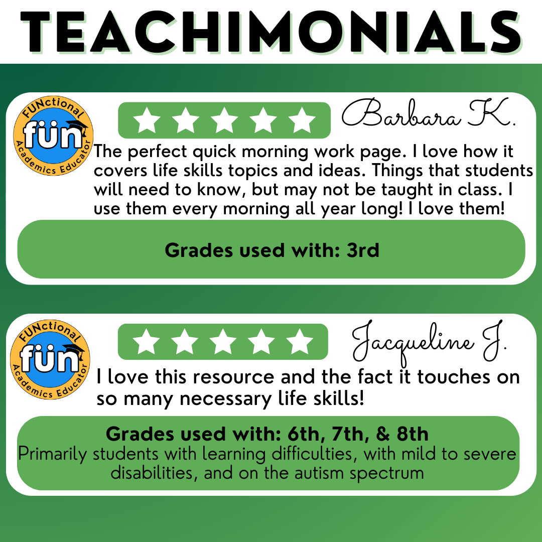 March Morning Work - St. Patrick's Day Life Skills - Special Education Worksheets