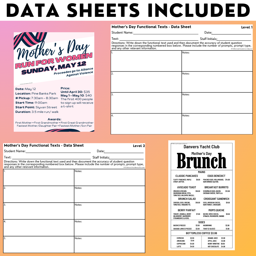 Mother's Day Funtional Texts - Real-World Reading & Comprehension Worksheets