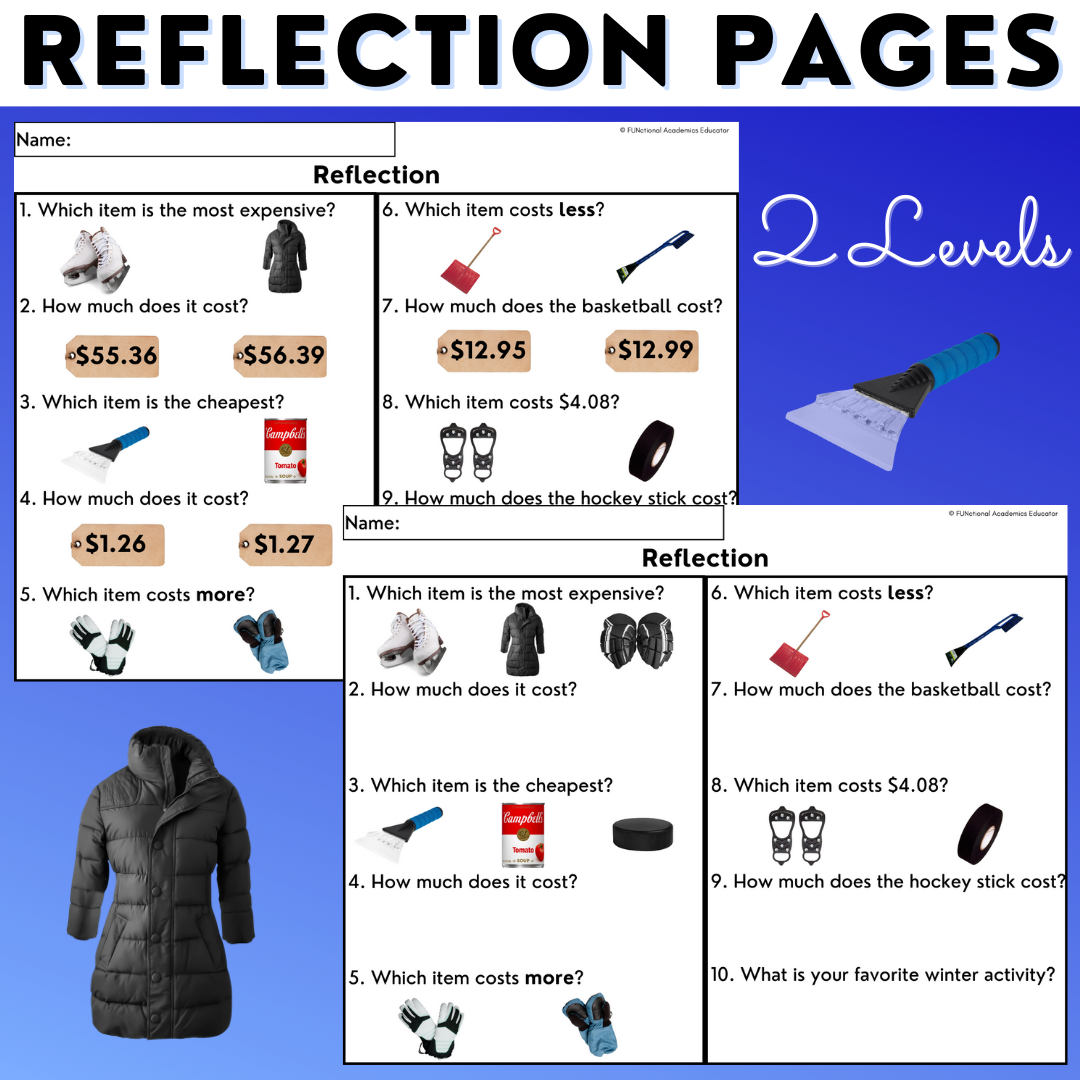 Winter Shopping Task Cards/ Worksheets - Real Photos - Money Math - Special Ed