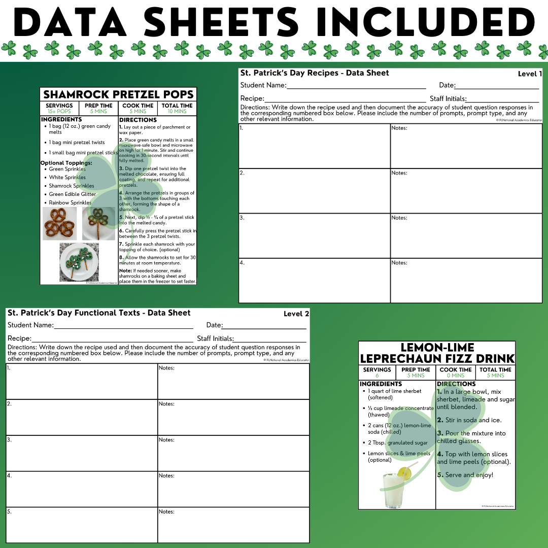 St. Patrick's Day Recipes - Cooking Activities & Worksheets - Reading