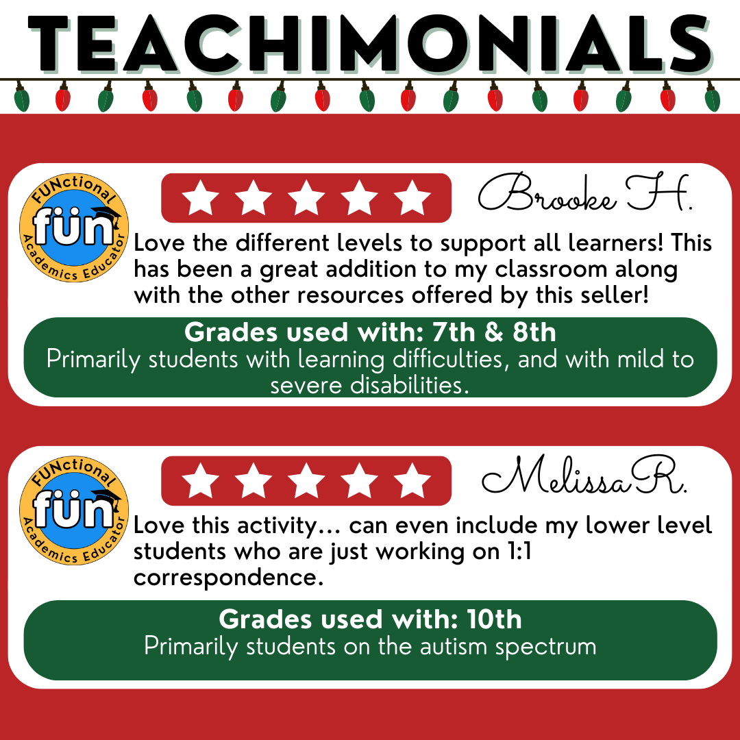 Holiday Shopping Task Cards/ Worksheets - Money Math - Special Education