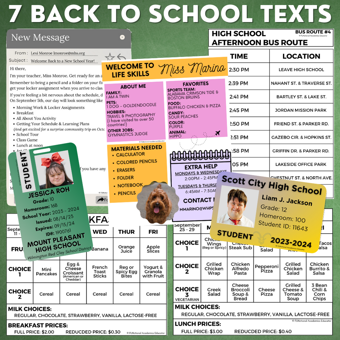 Back to School Functional Text Unit 2 - Real-World Reading - Life Skills