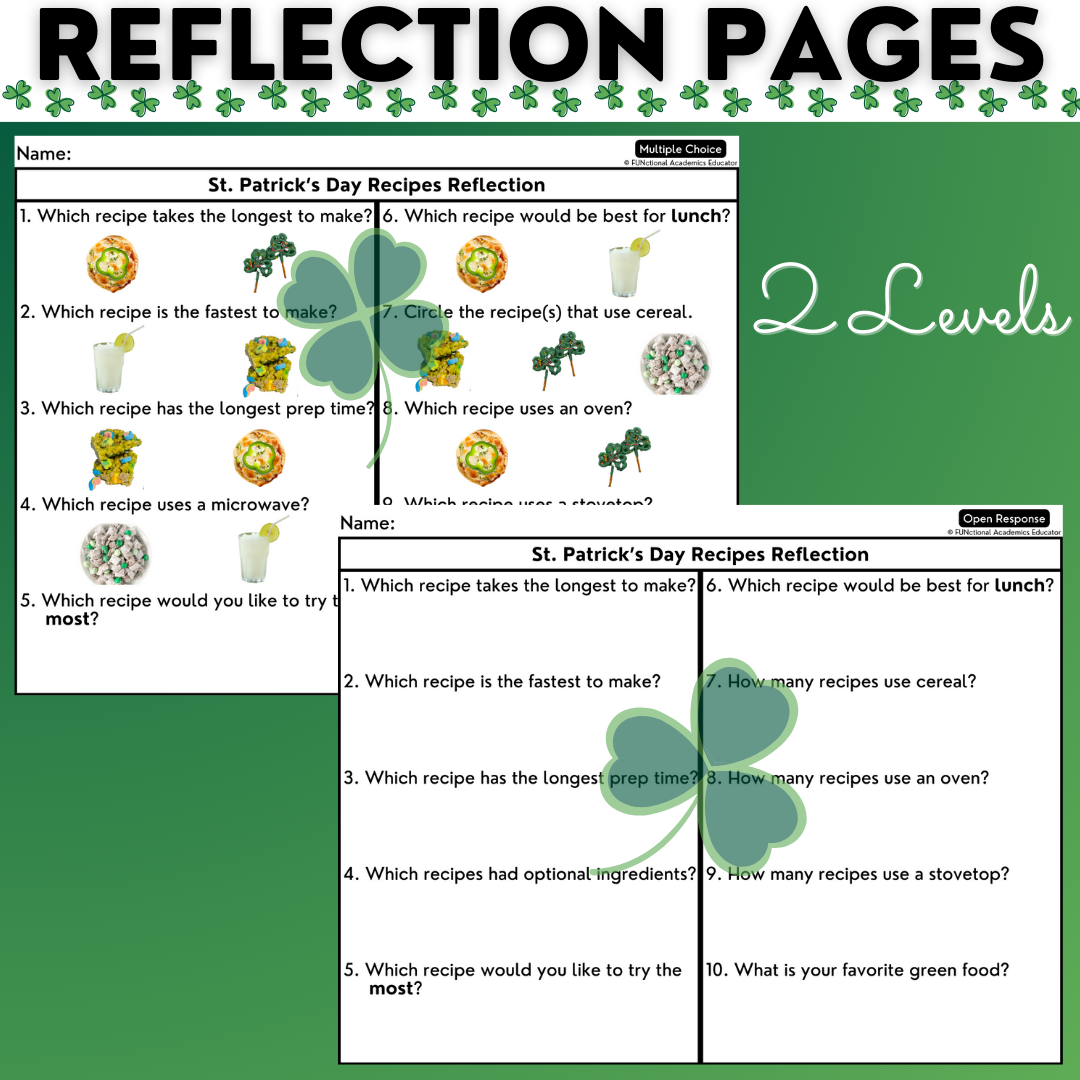 St. Patrick's Day Recipes - Cooking Activities & Worksheets - Reading
