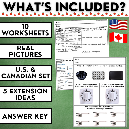 Cafeteria Worker - Vocational Skills Worksheets - Job Skills