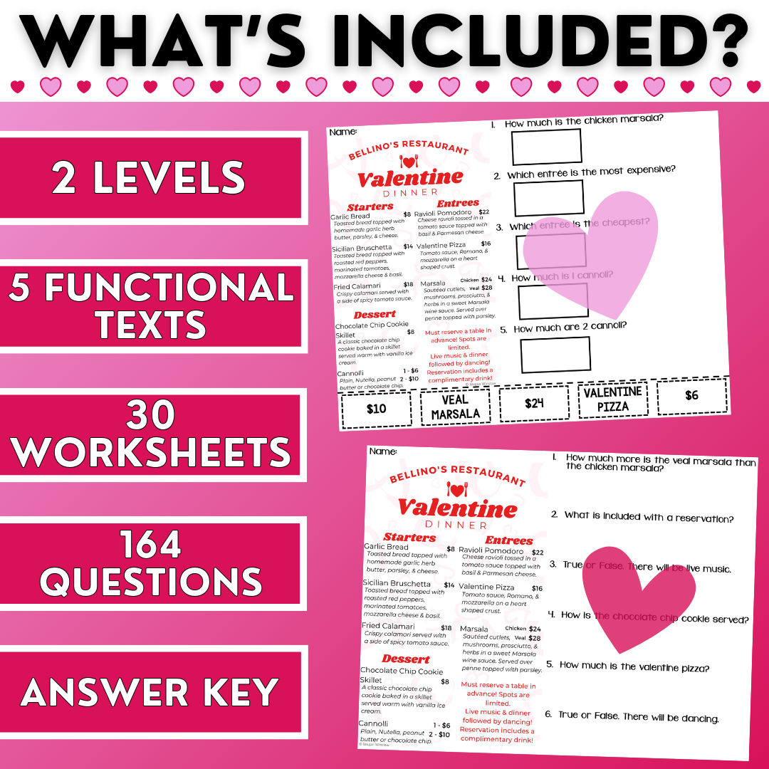 Valentine's Day Funtional Texts - Real-World Reading Worksheets