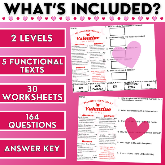 Valentine's Day Funtional Texts - Real-World Reading Worksheets