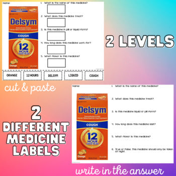Reading Medicine Labels - FREEBIE - Functional Text - Life Skills - 2 Levels