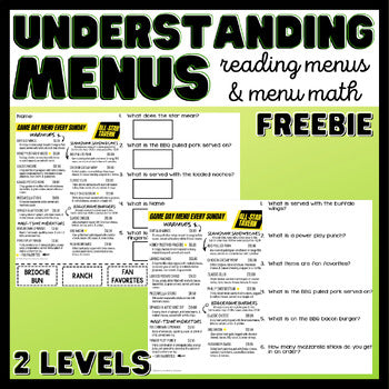 Understanding Menus FREEBIE - Reading Menus & Menu Math - Life Skills