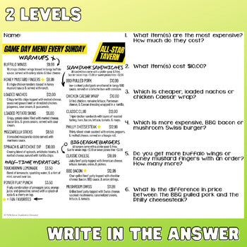 Understanding Menus FREEBIE - Reading Menus & Menu Math - Life Skills