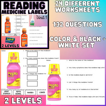 Reading Medicine Labels BUNDLE - Functional Reading - Life Skills - 2 Levels