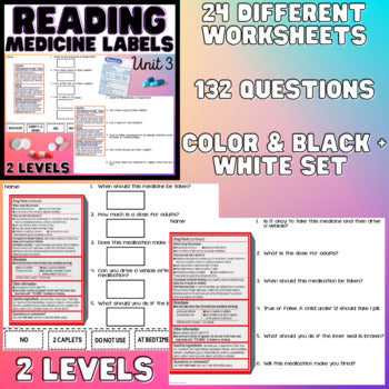Reading Medicine Labels BUNDLE - Functional Reading - Life Skills - 2 Levels
