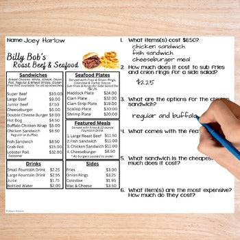 Understanding Menus Unit 2 - Reading Menus & Menu Math - Life Skills