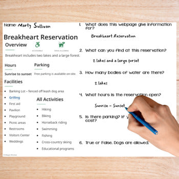 Functional Text - Website Comprehension Unit 2 - Reading - Life Skills