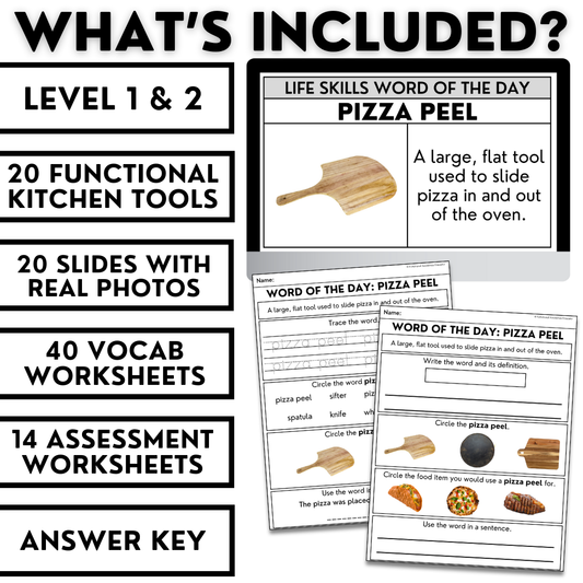 Kitchen Tools Unit 2 Bundle - Life Skills Word of the Day Level 1 & 2