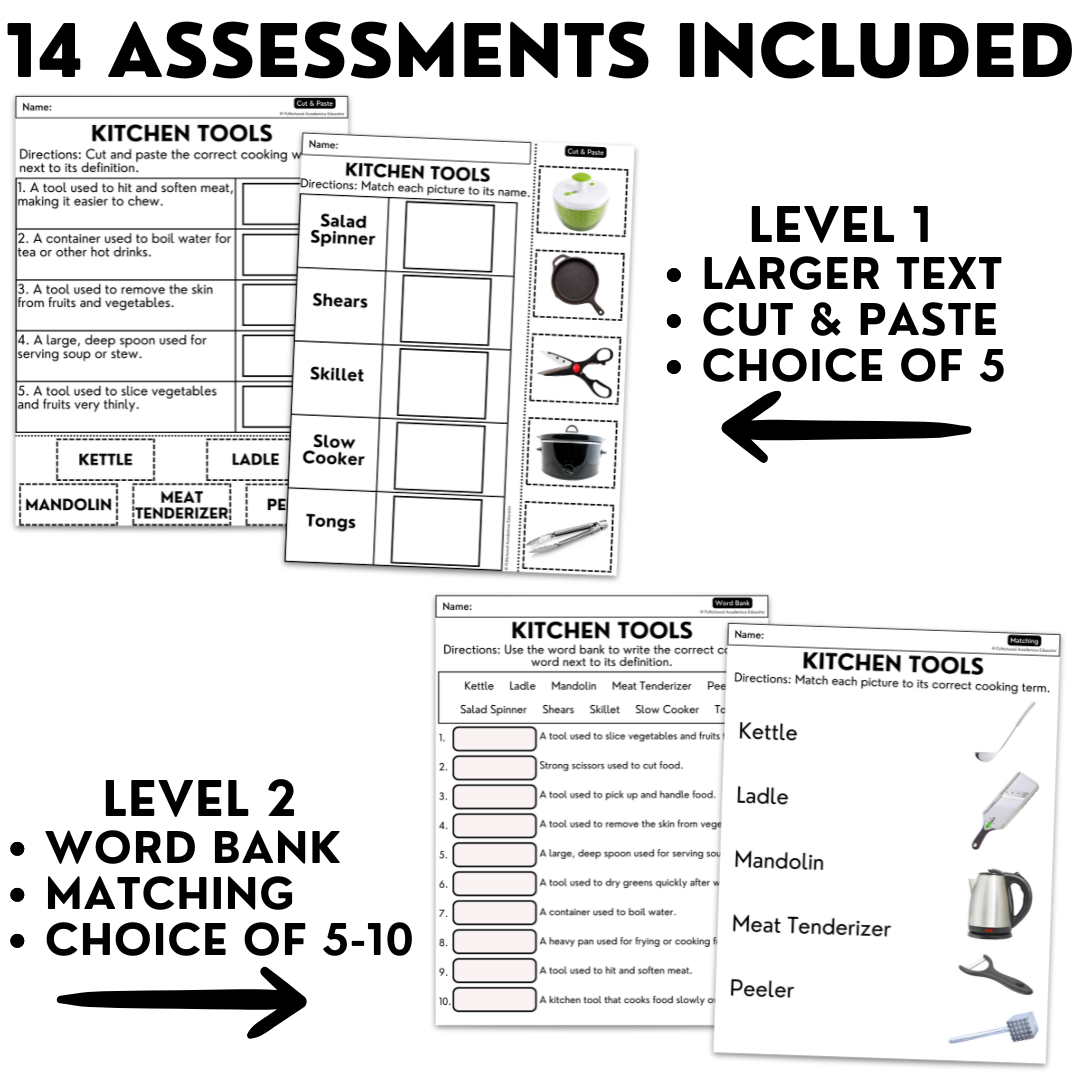 Kitchen Tools Unit 1 Bundle - Life Skills Word of the Day Level 1 & 2