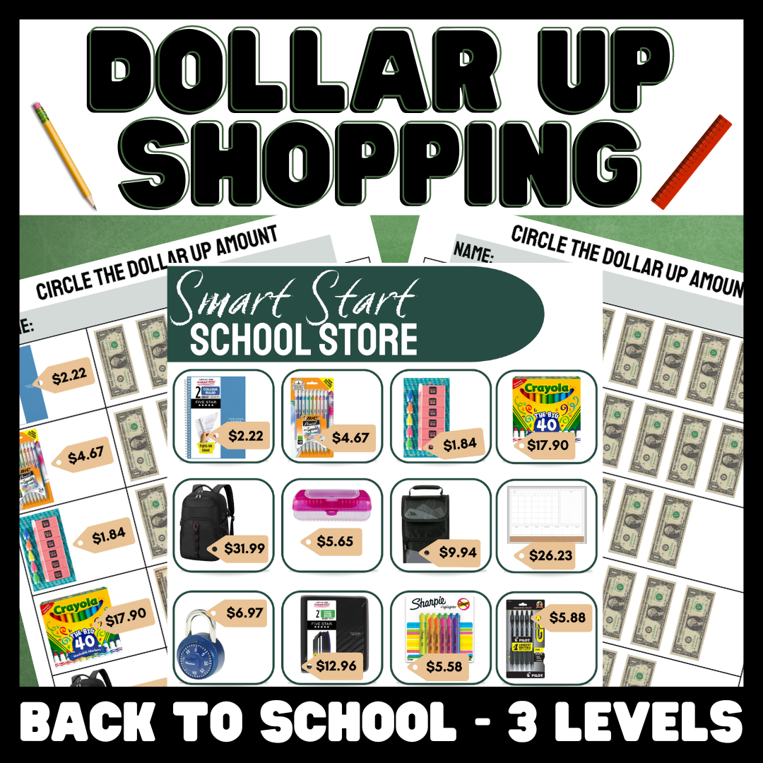 Dollar Up Shopping Worksheets - Back to School Store - Life Skills