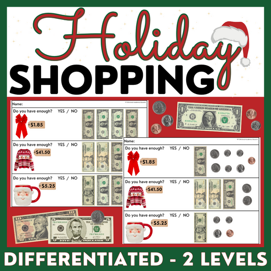 Holiday Shopping Task Cards/ Worksheets  - Money Math - Special Education