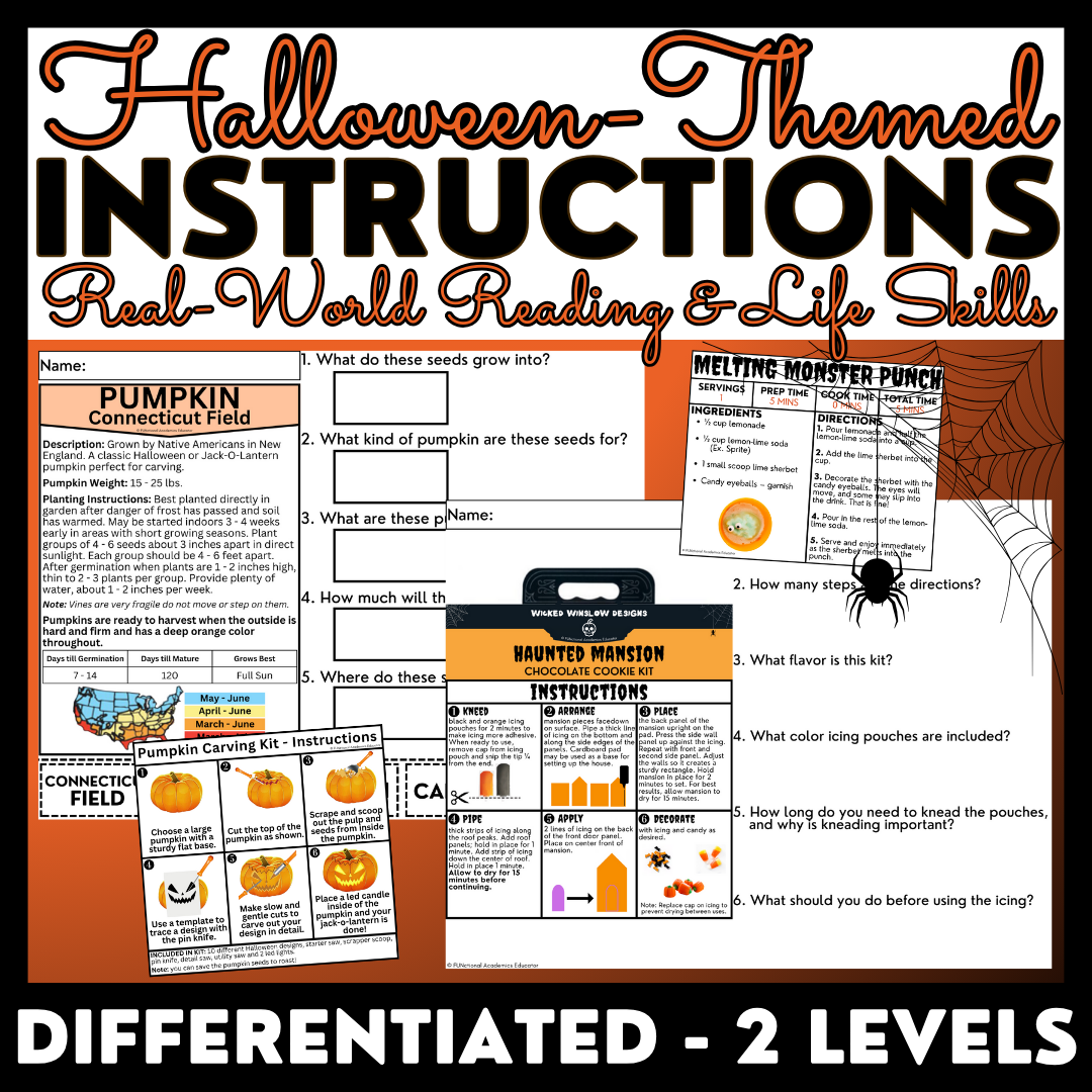 Halloween-Themed Instructions - Functional Reading - Life Skills