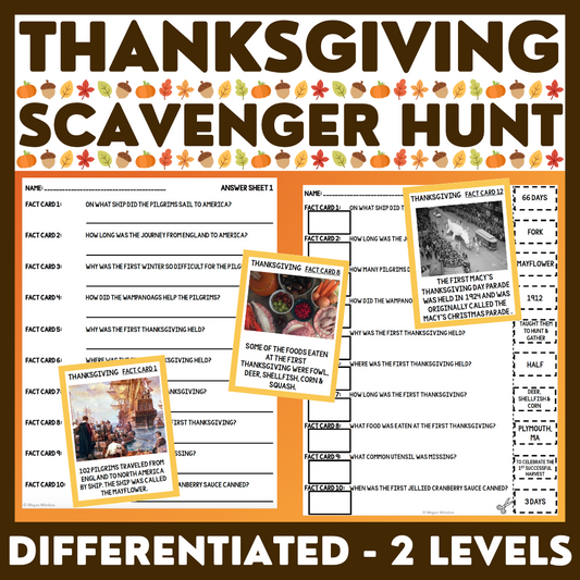 Thanksgiving Scavenger Hunt - Informational Reading - Scoot Activity - 2 Levels