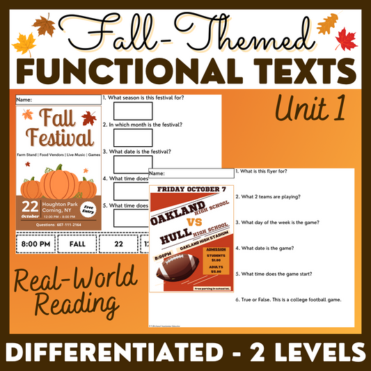 Fall-Themed Functional Texts - Functional Reading - Unit 1