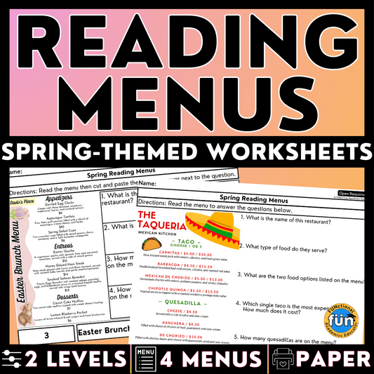 Reading Menus - Spring-Themed Worksheets - Real-World Reading & Life Skills