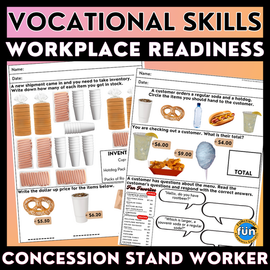 Baseball Concession Stand - Vocational Skills Worksheets - Workplace Readiness